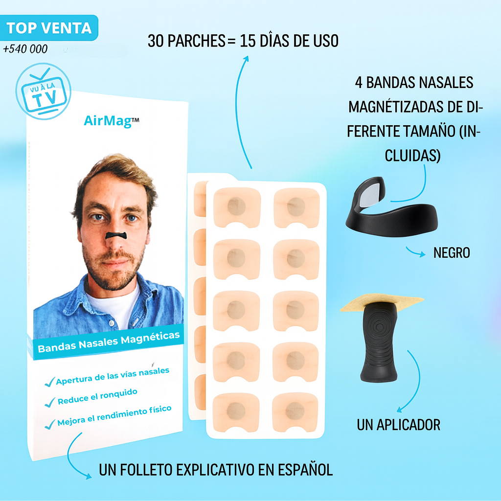 Kit de Bandas Nasales Magnéticas AirMag - [Pague 15 y reciba 30]